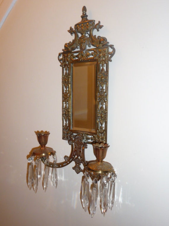 Antique Bronze Wall Mirror With Girandole Candle Holders And Dolphins Circa 1870s