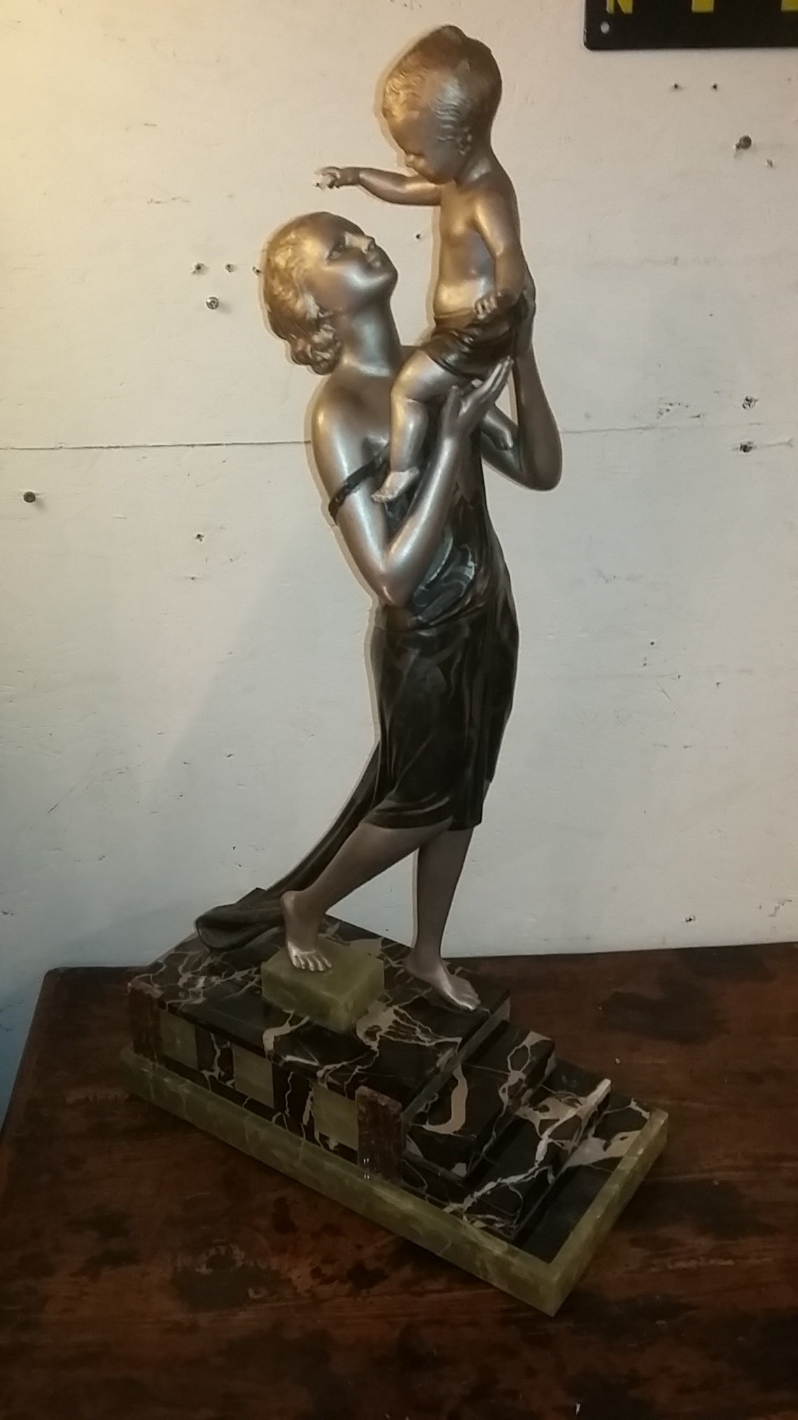 Monumental French Art Deco figural spelter sculpture lady image 1