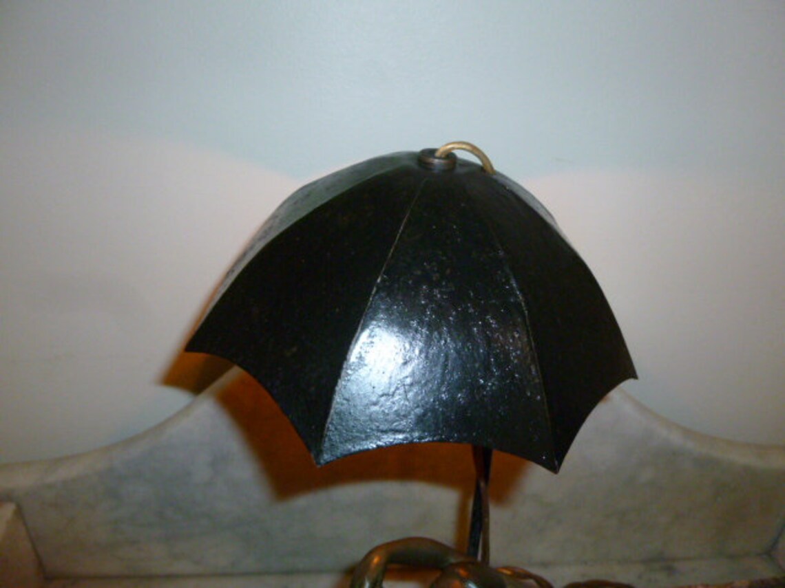 Rare French Art Deco spelter woman and man umbrella figural image 4