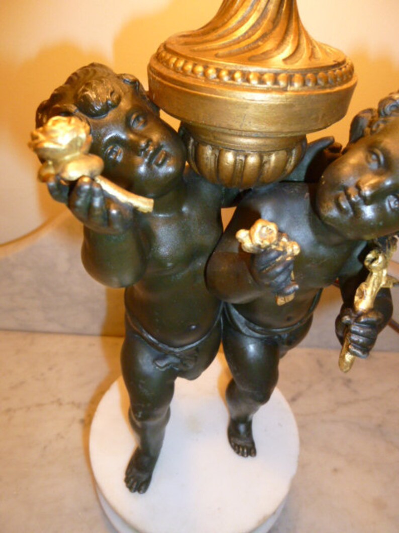 French antique Art Nouveau period spelter alabaster lamp with image 2