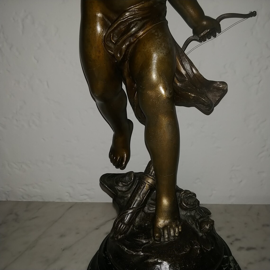 French antique bronzed sculpture of Cupid cherub on marble Etsy
