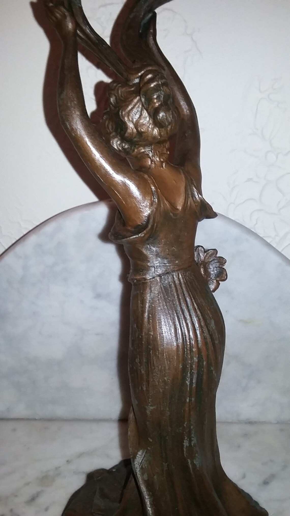 Antique Art Nouveau lady woman figural spelter candlestick image 4