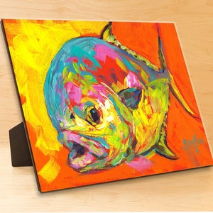SIMMS Savlen Gamefish Art Tile - PERMIT Pesca con mosca Decoración de pared para baño vida marina backsplash cocina náutica FISH. ¡Listo para colgar!