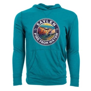 NEW! Unisex Long Sleeve Rainbow Trout Fly Fishing Long sleeve Teal Blue Green Pullover Hoodie. Savlen Sportswear by LEVELWEAR. Look. NWT!