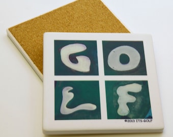 GOLF Drink Coaster , Stoneware, Cork Bottom