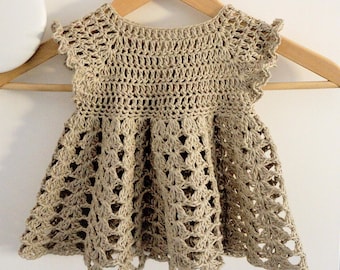 Crochet dress PATTERN - Light Beige Simple Dress (sizes up to 8 years)
