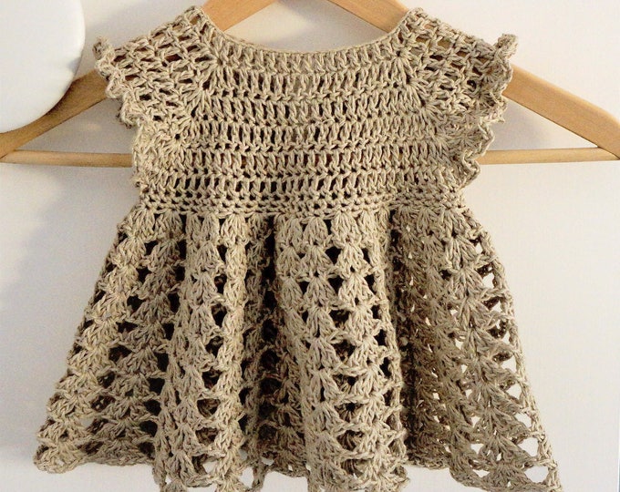 Crochet dress PATTERN - Light Beige Simple Dress (sizes up to 8 years)