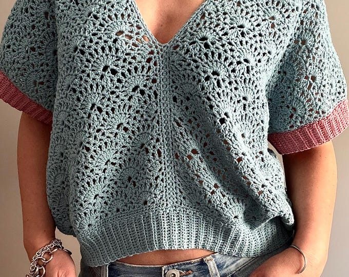 CROCHET PATTERN SHELLY Top, Adult Crochet , Women Granny Square Jacket Crochet Pullover Crochet Tutorial Easy Crochet Cardigan, Sweater