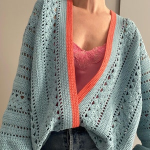 SCHEMA ALL'UNCINETTO FLORA Maglione Cardigan All'uncinetto per adulti, Giacca quadrata da nonna per donne Maglione all'uncinetto Tutorial all'uncinetto Uncinetto facile