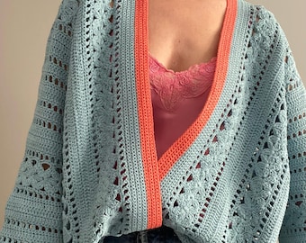 CROCHET PATTERN FLORA Sweater Cardigan Adult Crochet , Women Granny Square Jacket Crochet Pullover Crochet Tutorial Easy Crochet