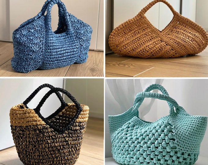 4 CROCHET PATTERNS Crochet Bag Pattern Tote Pattern crochet purse  woman bag, shopping bag, summer bag handbag crochet shoulder bag