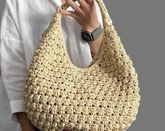 GEHAAKTE PATROON Ronda tas gehaakte tas patroon wol tas gehaakte portemonnee vrouw tas boodschappentas zomertas strandtas, handtas Raffia tas