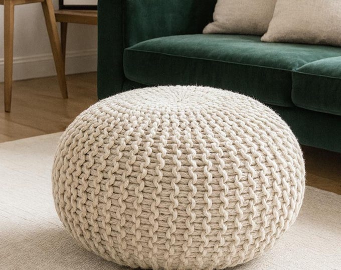 KNITTING PATTERN Knitted Pouf Pattern Poof Knitting Ottoman Footstool Home Decor Pillow Bean Bag, Pouffe, Floor cushion Medium and Large