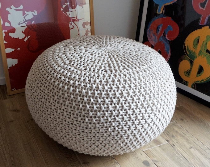KNITTING PATTERN Video Tutorial Knitted Pouf Pattern Poof Knitting Ottoman Footstool Home Decor Pillow Bean Bag, Pouffe, Floor cushion