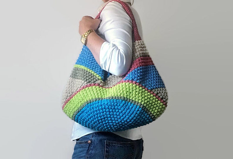 CROCHET PATTERN Multicolor Bag Pattern Tote Pattern crochet purse woman bag shopping bag, summer bag beach bag, handbag, crochet shoulder image 7