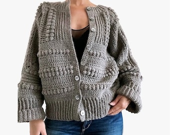 PATRÓN DE CROCHET ÁMBAR Suéter Cardigan Adulto Ganchillo, Mujer Chaqueta Cuadrada De La Abuela Jersey De Ganchillo Tutorial De Ganchillo Ganchillo Fácil