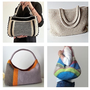 4 Häkelanleitungen Häkelanleitung Schultertasche, Häkeltasche, Schultertasche, Einkaufstasche, Häkeltasche, Häkelanleitung