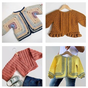 4 CROCHET PATTERNS Crochet Baby, Child Granny Square Jacket, Sweater, Baby Pullover, Easy crochet