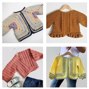 4 MOTIVI ALL'UNCINETTO All'uncinetto per neonato, giacca quadrata per bambina, maglione, pullover per neonato, uncinetto facile