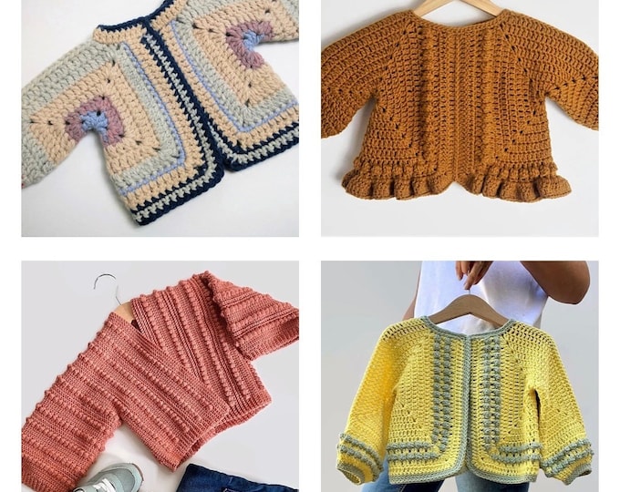 4 CROCHET PATTERNS Crochet Baby, Child Granny Square Jacket, Sweater, Baby Pullover, Easy crochet