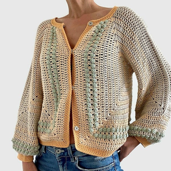 PATRÓN DE CROCHET Greer Cardi Versión Adultos Crochet Cardigan Chaqueta Suéter Fácil Crochet