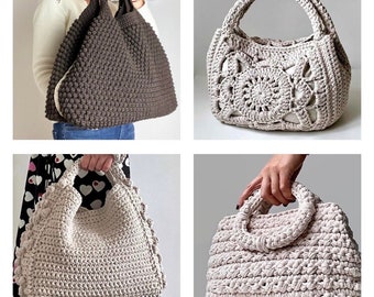 4 CROCHET PATTERNS Crochet Bag Pattern Tote Pattern crochet purse  woman bag, shopping bag, summer bag handbag crochet shoulder bag