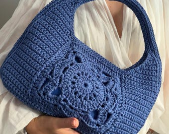 HAAKPATROON AUDREY Tas Haakpatroon Wollen Tas gehaakte portemonnee damestas boodschappentas zomertas strandtas, handtas Raffia Tas