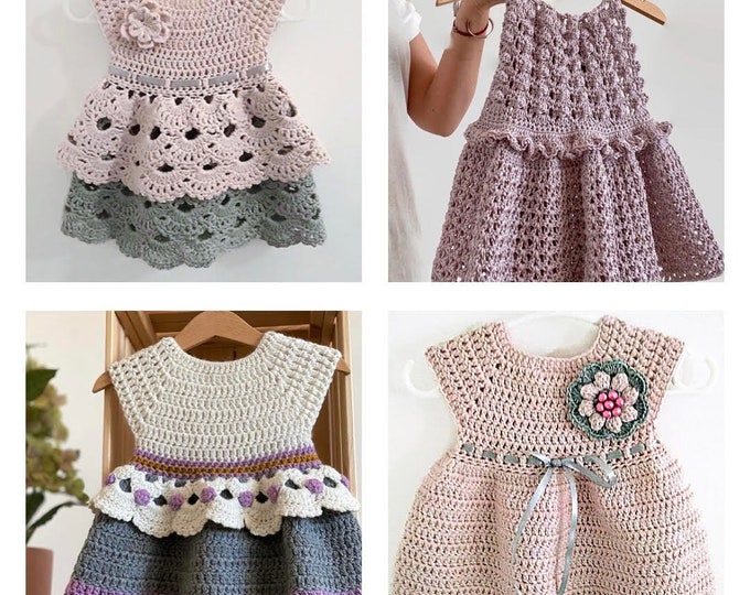 4 CROCHET PATTERNS Crcohet Dress Pattern Girls Dress Kids  Child Crochet Easy Crochet Pattern