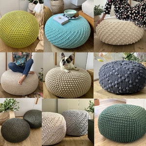 9 CROCHET PATTERNS Best of isWoolish Poufs Crochet Pouf Floor cushion Patterns & Tutorials, DIY Footstool pattern, crochet pattern