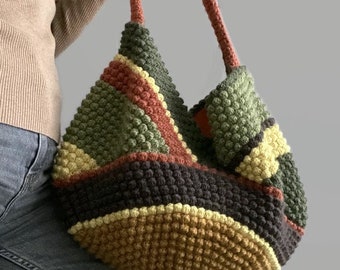 MOTIF AU CROCHET Sac fourre-tout multicolore au crochet Sac à main pour femme au crochet, sac d'été, sac de plage, sac à main, bandoulière au crochet