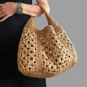 HÄKELANLEITUNG SAHARA Häkelanleitung Raffia-Beutel, Häkeltasche Damentasche Einkaufstasche Sommertasche Strandtasche , Handtasche gehäkelt