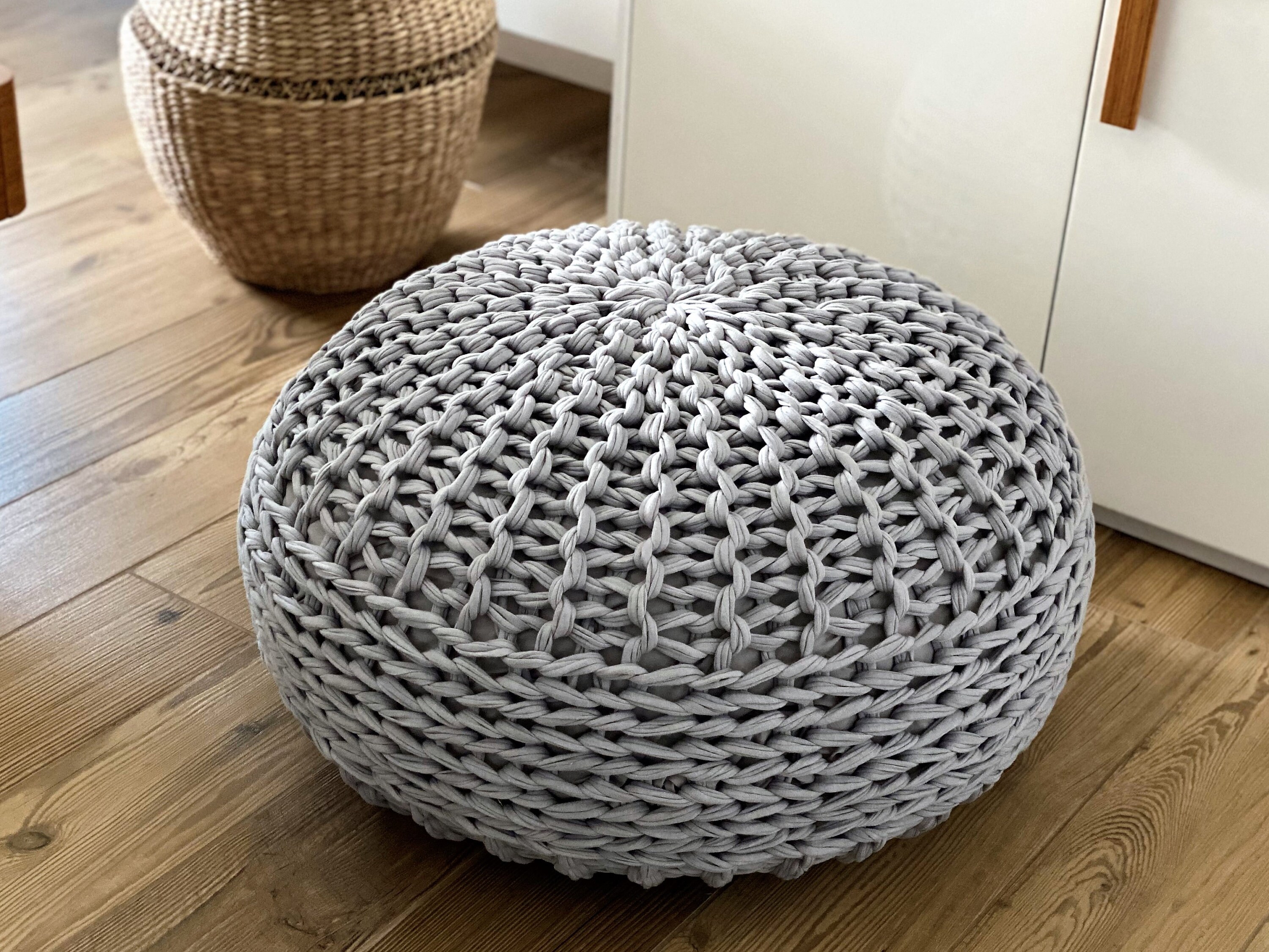 KNITTING PATTERN Super Chunky TShirt Yarn Knitted Pouf Pattern Poof