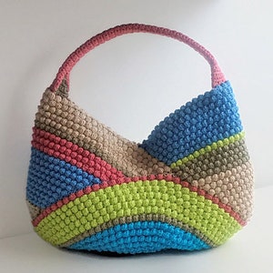 MOTIF AU CROCHET Sac fourre-tout multicolore au crochet pour femme, sac shopping, sac d'été, sac de plage, sac à main