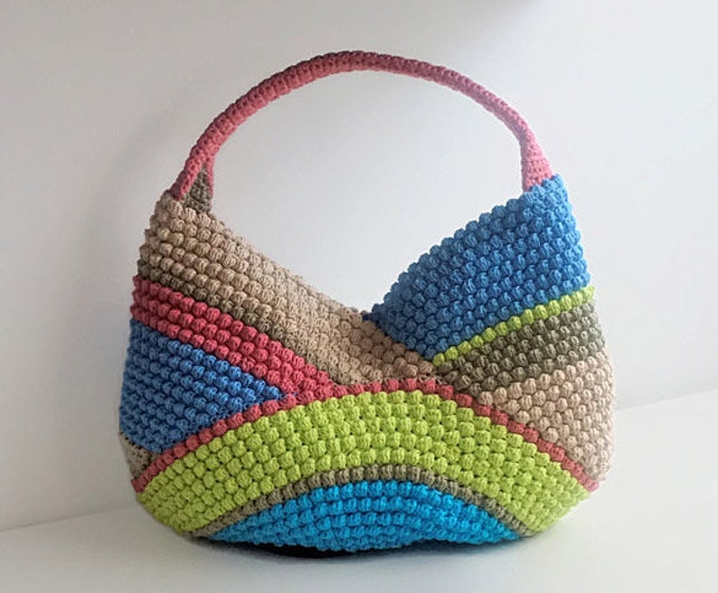 CROCHET PATTERN Multicolor Bag Pattern Tote Pattern crochet purse woman bag shopping bag, summer bag beach bag, handbag, crochet shoulder image 6