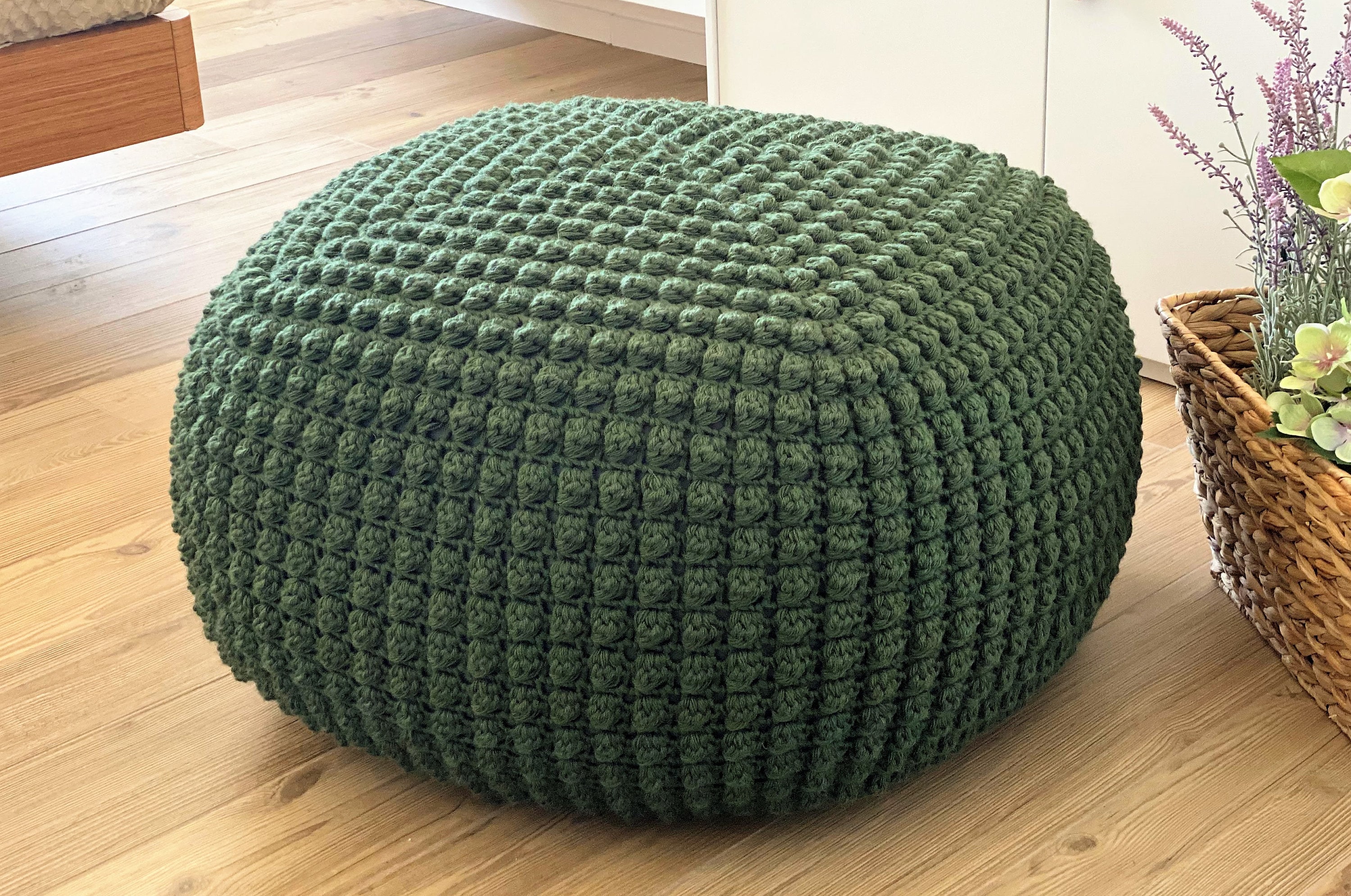 CROCHET PATTERN Square Bobbles Pouf DIY Tutorial Large Crochet Pouf