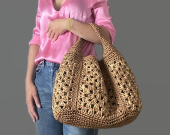 GEHAAKT PATROON SAHARA gehaakte tas patroon raffia tas gehaakte tas vrouw tas boodschappentas zomertas strandtas, handtas