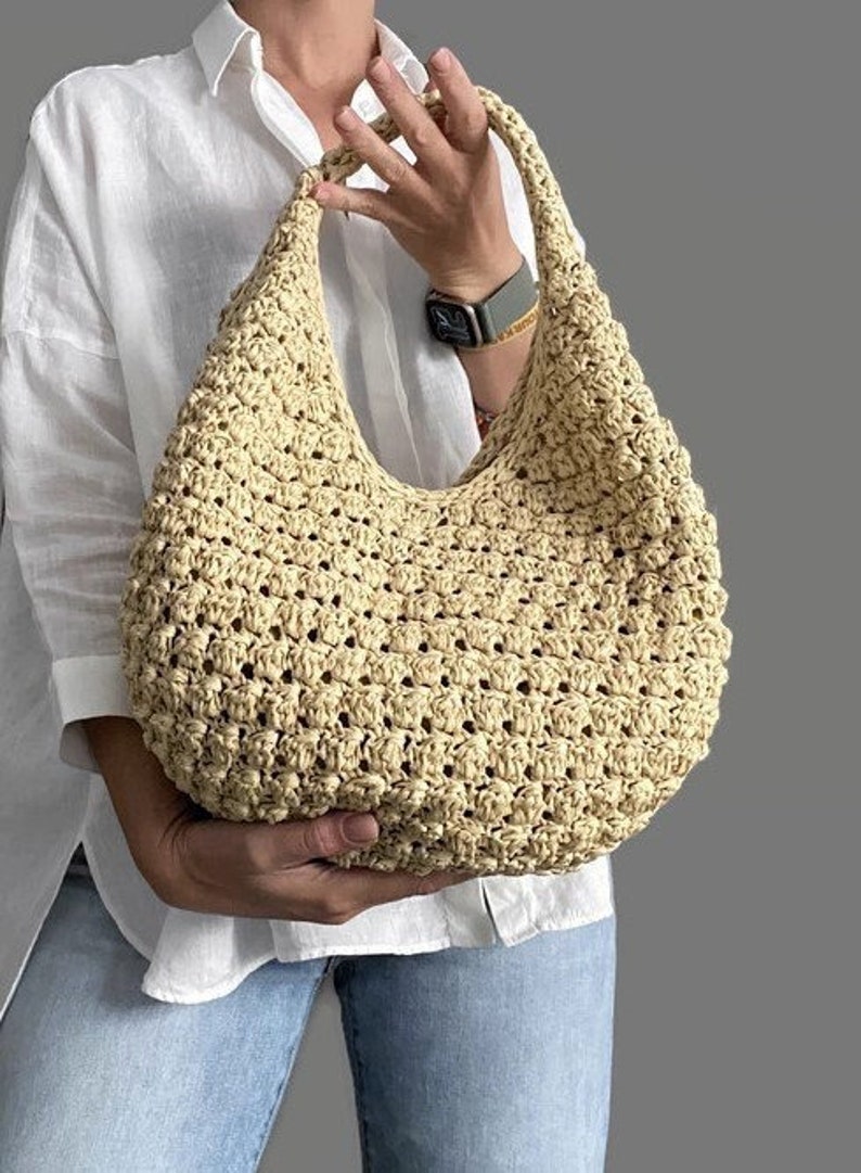 MOTIF AU CROCHET Sac ronda Sac au crochet Sac en laine au crochet Sac à main au crochet pour femme, sac shopping, sac d'été, sac de plage, sac à main en raphia image 1