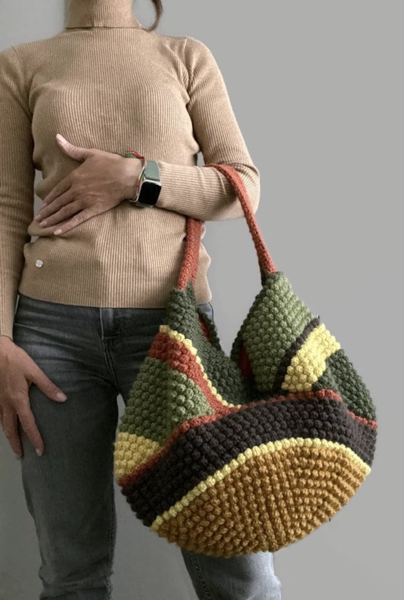 CROCHET PATTERN Multicolor Bag Pattern Tote Pattern crochet purse woman bag shopping bag, summer bag beach bag, handbag, crochet shoulder image 9