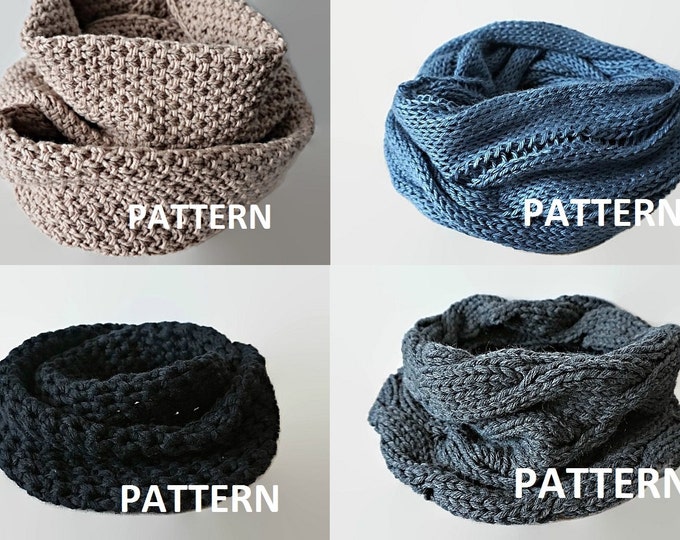 4 PDF Patterns Knit Infinity Scarf Pattern Eternity Scarf Knitting Pattern Knitting Scarves Pattern Crochet Infinity Scarf Pattern