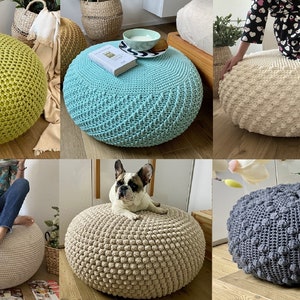 6 CROCHET PATTERNS Crochet Pouf Floor cushion Patterns & Tutorials, DIY Footstool pattern, crochet pattern