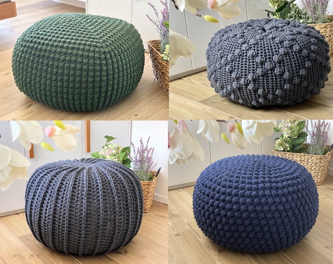 4 CROCHET PATTERNS Crochet Pouf Floor cushion Patterns & Tutorials, DIY Footstool pattern, crochet pattern