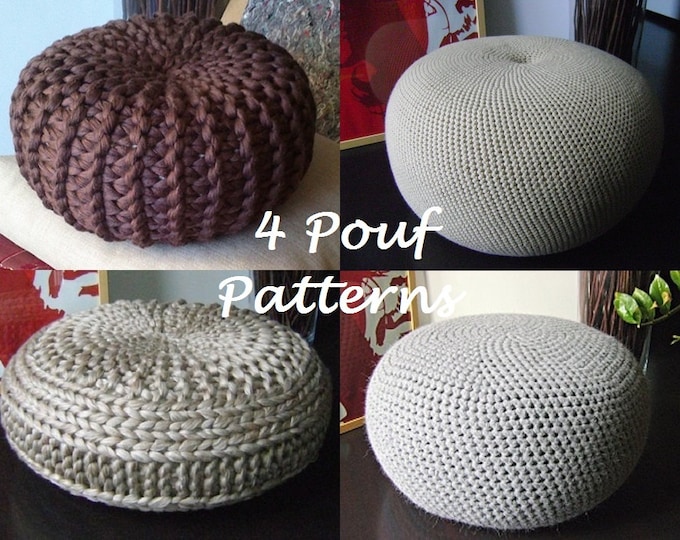 KNITTING PATTERN 4 Knitted & Crochet Pouf Floor cushion Patterns, Crochet Pattern, Knit Pattern