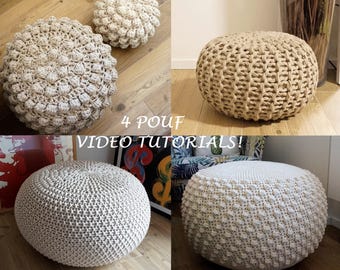 VIDEO TUTORIAL  4 Knitted & Crochet Pouf Floor cushion Patterns, Crochet Pattern, Knit Pattern