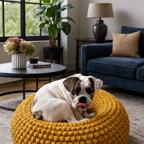 HÄKELANLEITUNG Video Anleitung DIY Anleitung Gehäkelter Pouf, Haustierbett, Hundebett, Poof, Ottomane, Fußhocker, Kissen, Sitzsack, Bodenkissen