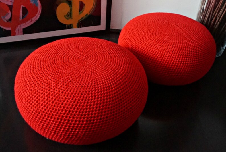 STUFFED Crochet Pouf in 52 COLORS Poof Ottoman Footstool Etsy