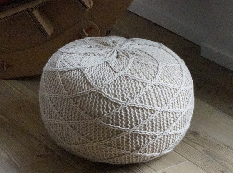 KNITTING PATTERN Knitted Pouf Pattern Poof Knitting Ottoman Footstool Home Decor Pillow Bean Bag, Pouffe, Floor cushion image 2