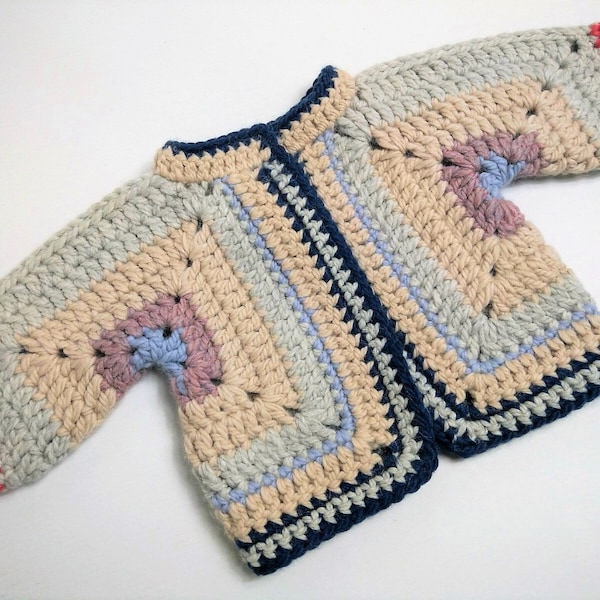 HÄKELMUSTER Häkeln Baby, Kind Oma Quadrat Jacke, Pullover, Baby Pullover, einfach häkeln