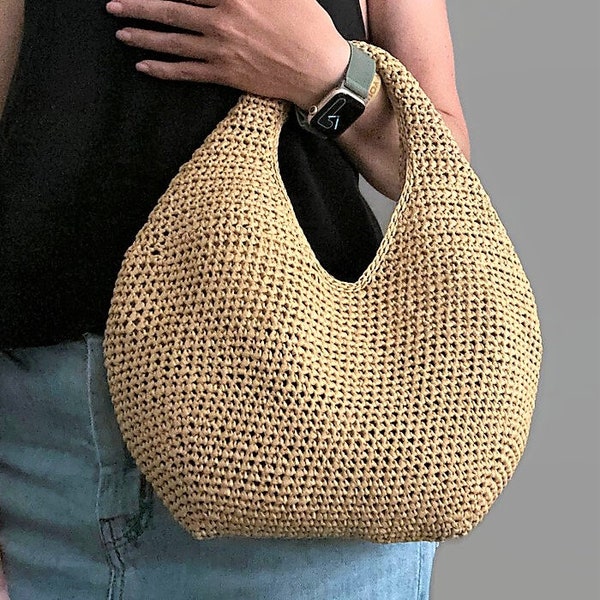 HÄKELANLEITUNG ALBA Häkelanleitung Raffia-Beutel, Häkeltasche, Damentasche, Einkaufstasche, Sommertasche, Strandtasche, Handtasche