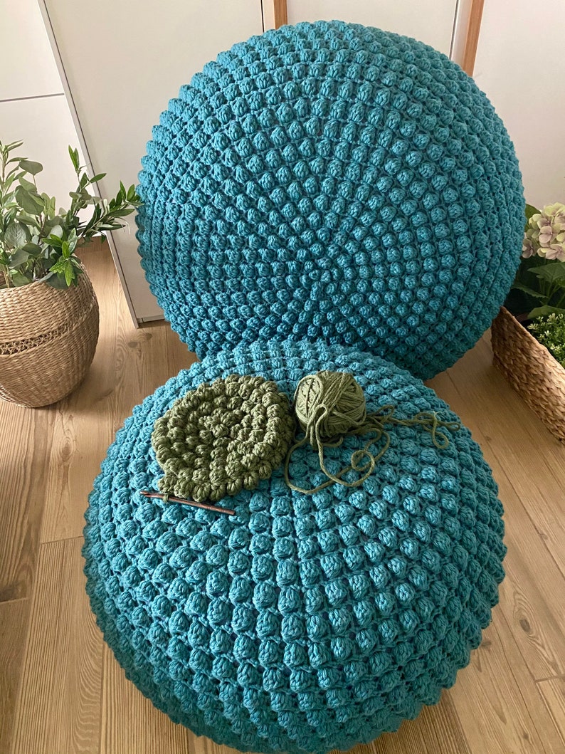 CROCHET PATTERN Bobbles Pouf Video Tutorial Diy Tutorial Crochet Pouf Poof, Ottoman, Footstool, Home Decor, Pillow, Bean Bag, Floor cushion image 2