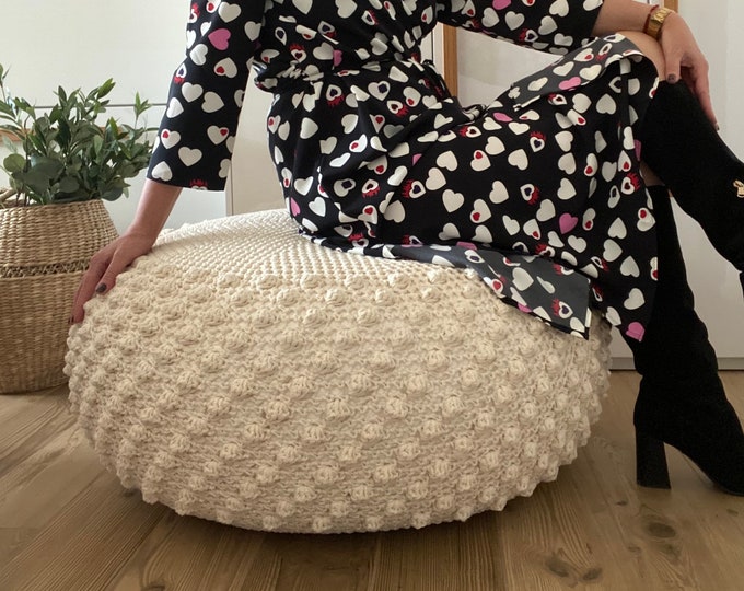 CROCHET PATTERN Bobble Pouf Ottoman L and XL Diy Tutorial Large Crochet  Poof Footstool Home Decor Pillow Bean Bag Floor cushion